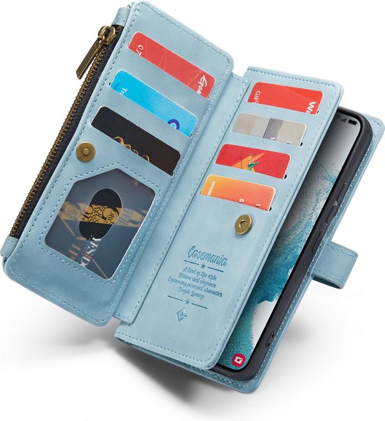 Samsung Galaxy S23 Plus Hoesje - Aqua Blue - Extra Stevige Luxe Bookcase met Rits en Vakken