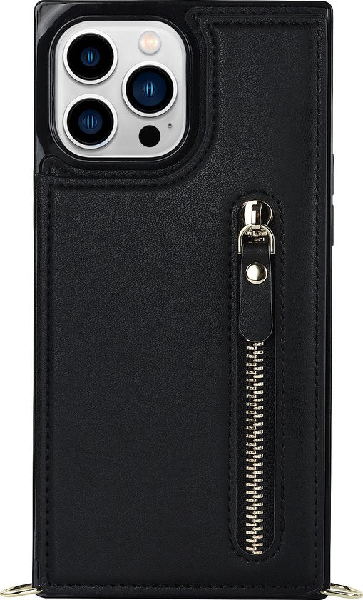 Apple iPhone 13 Pro Max Hoesje - Zwart - Luxe Back Cover met Telefoonkoord en Rits