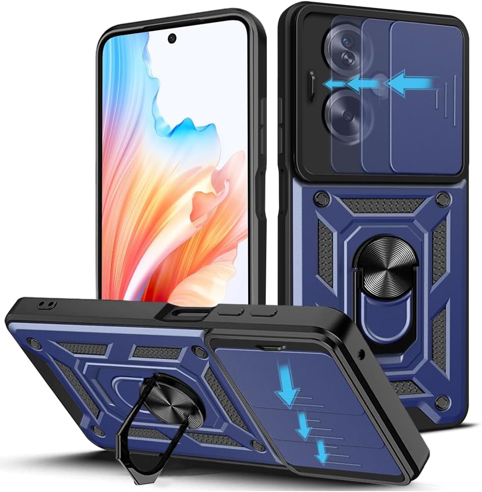Oppo A79 Hoesje - Blauw - Armor Kickstand en Camera Bescherming Back Cover