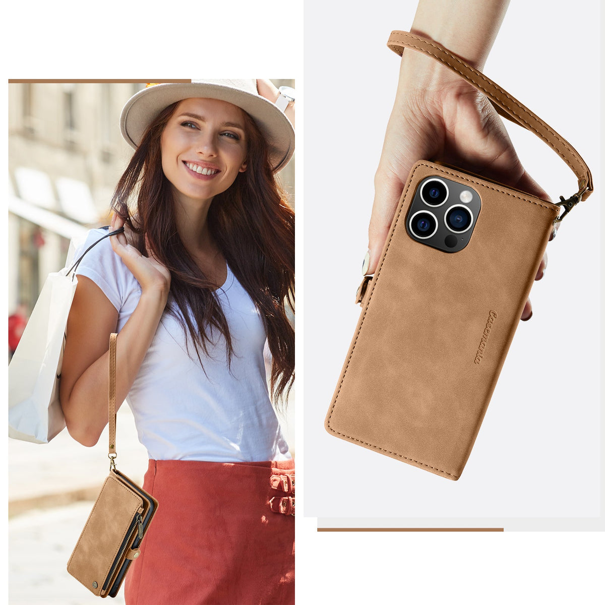 iPhone 15 Hoesje - Sienna Brown - Luxe MagSafe Bookcase met Rits