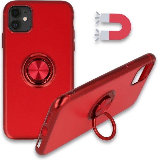 Apple iPhone 11 Case - Red - Silicone Ring Kickstand Back Cover