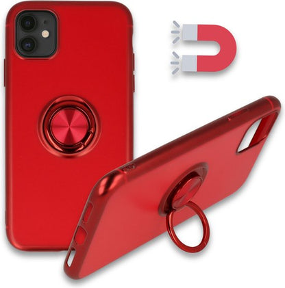 Apple iPhone 11 Case - Red - Silicone Ring Kickstand Back Cover