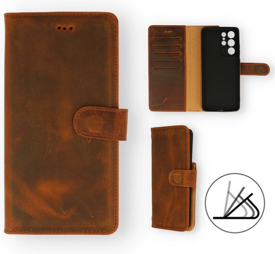 Samsung Galaxy S21 Ultra Hoesje - Bruin - Echt Leren Bookcase