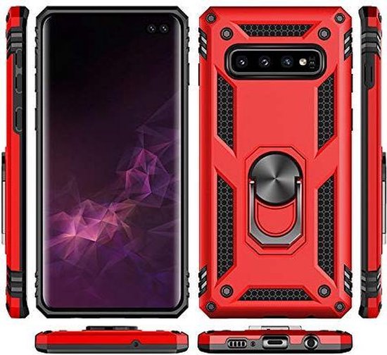 Samsung Galaxy S10+ Hoesje - Rood - Armor Kickstand Back Cover
