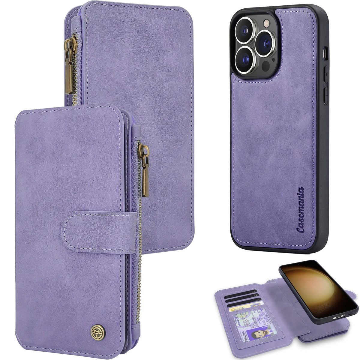 Apple iPhone 15 Pro Max Case - Bright Lila - 2-in-1 Flip Case with Zipper