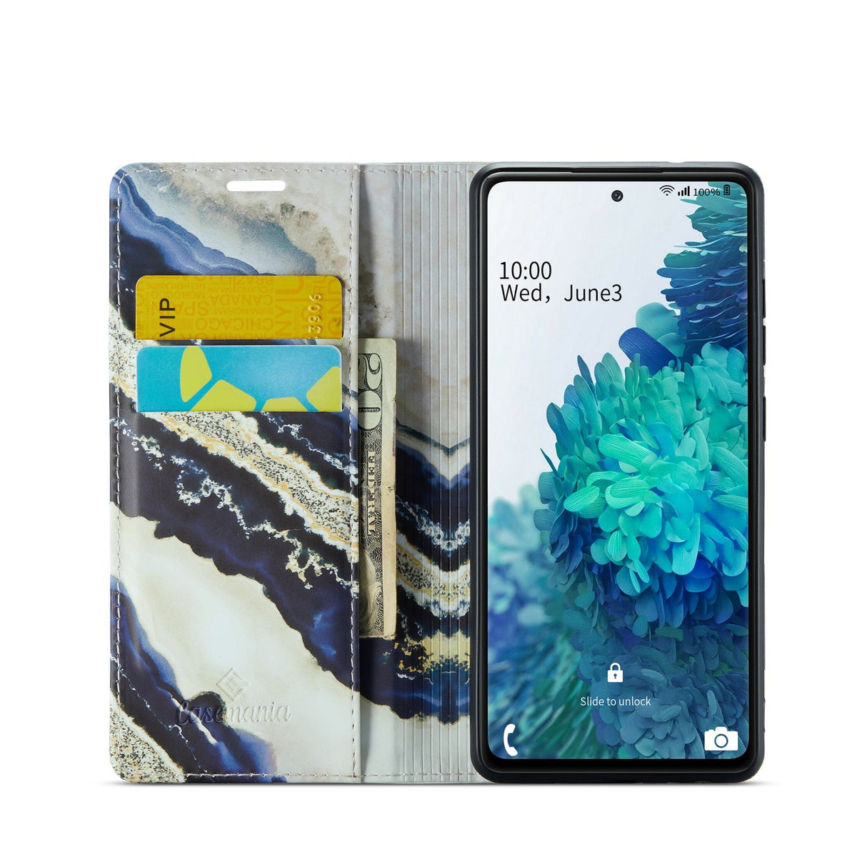 Samsung Galaxy A34 5G Hoesje - Blue Paraiba - Marmer Portemonnee Bookcase