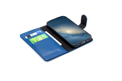 iPhone 17 Pro Max Hoesje - Navy Blue - Echt Leren Bookcase