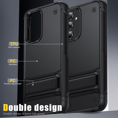 Samsung Galaxy S25 Hoesje - Zwart - Heavy Duty Armor Kickstand Back Cover