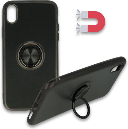 Apple iPhone Xs Max Hoesje - Zwart - Siliconen Ring Kickstand Back Cover