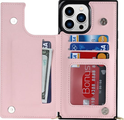 Apple iPhone 15 Pro Hoesje - Roze - Luxe Back Cover met Telefoonkoord en Rits