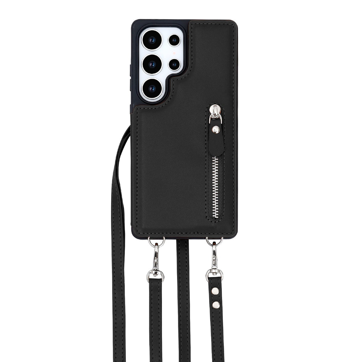 Samsung Galaxy S25 Ultra Hoesje - Zwart - Luxe Back Cover met Telefoonkoord en Rits