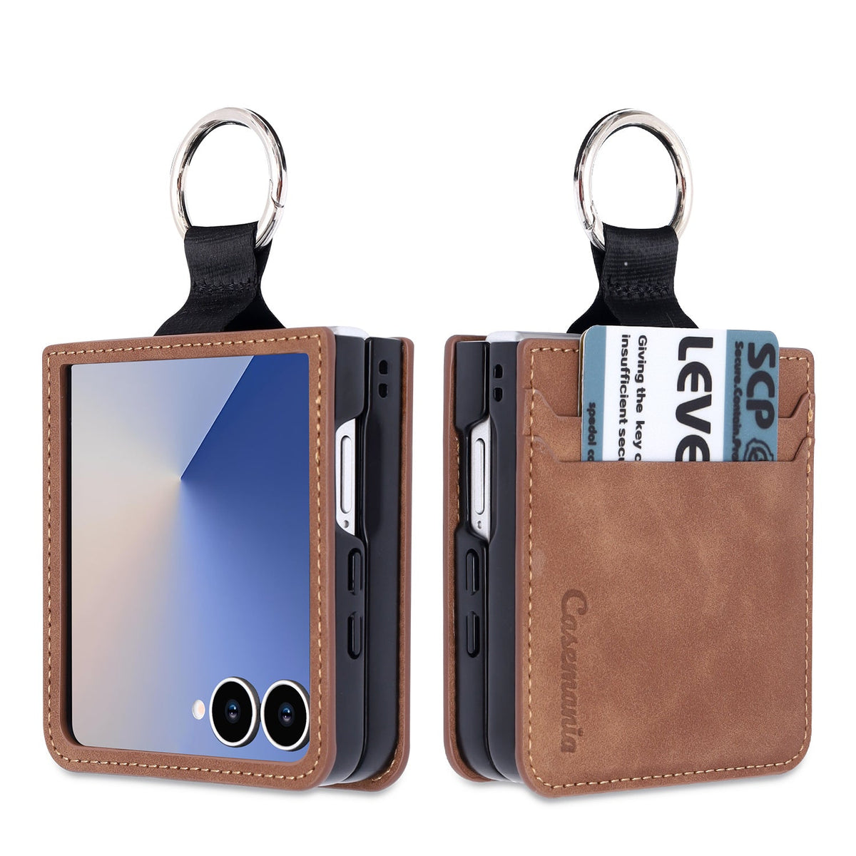 Samsung Galaxy Z Flip 7 Hoesje - Sienna Brown - Kunstlederen Back Cover met Ring