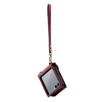 Samsung Galaxy Z Flip 7 Hoesje - Burgundy Red - Portemonnee Bookcase met Telefoonkoord