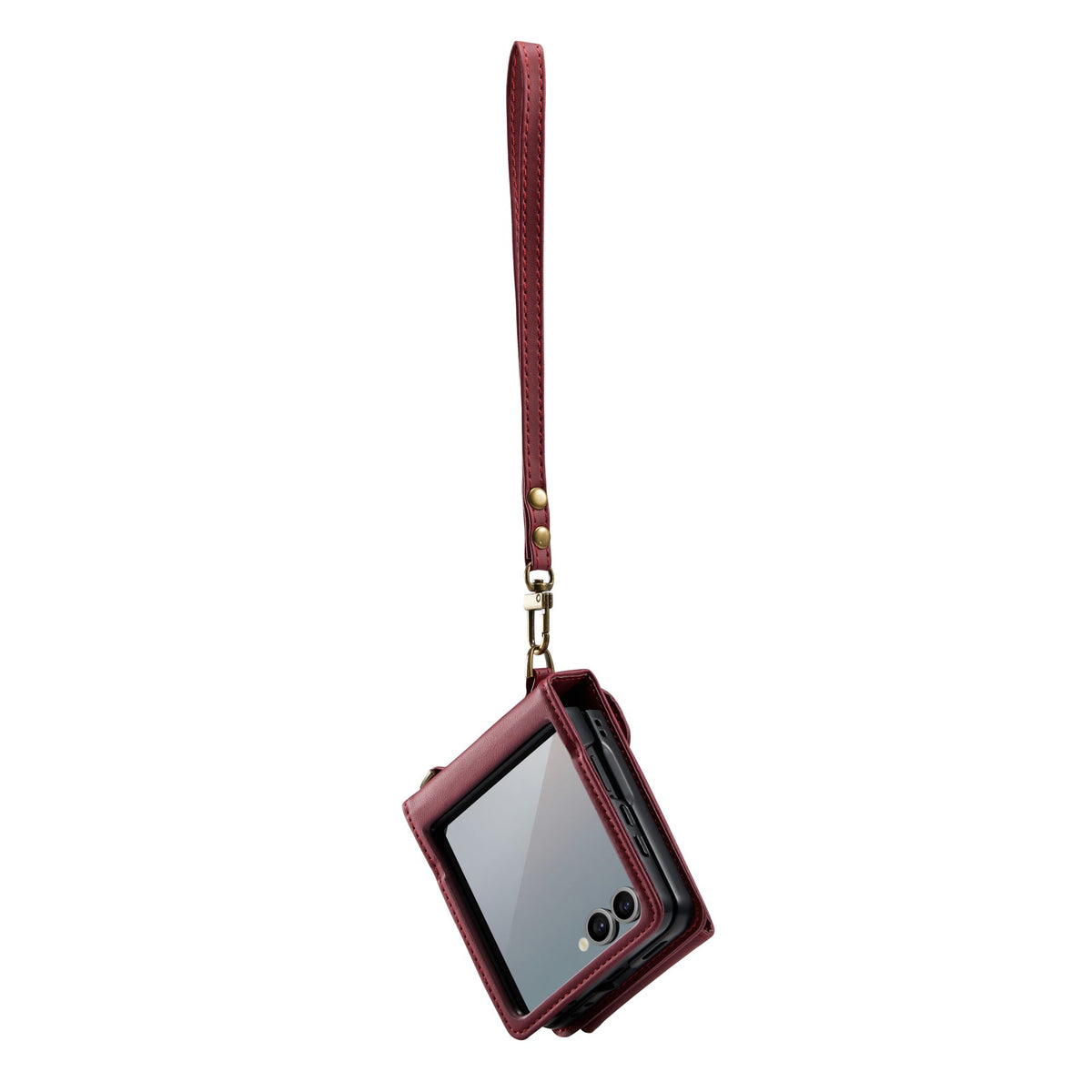 Samsung Galaxy Z Flip 7 Case - Burgundy Red - Wallet Case with Phone Strap
