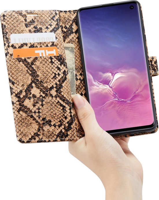 Samsung Galaxy S10+ Hoesje - Beige - Luxe Slangen Bookcase