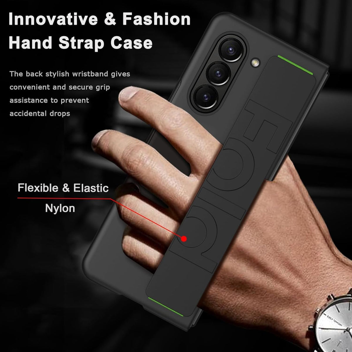 Samsung Galaxy Z Fold8 Ultra Hoesje - Zwart - Dunne Back Cover met Elastische Handstrap