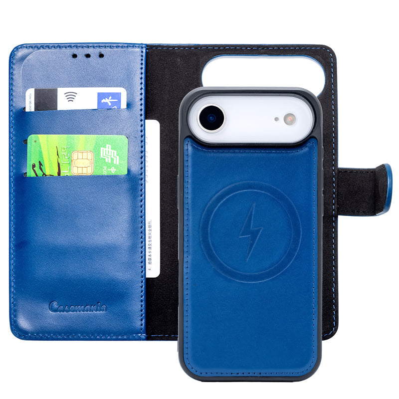Apple iPhone Air Hülle - Navy Blue - Echtleder MagSafe Klapphülle mit Kartenfach