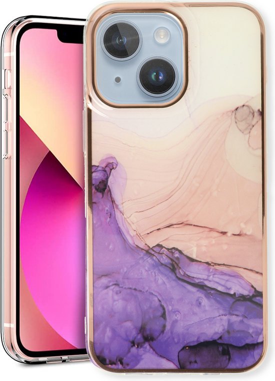 Apple iPhone 13 Case - Purple - Silicone Marble Back Cover