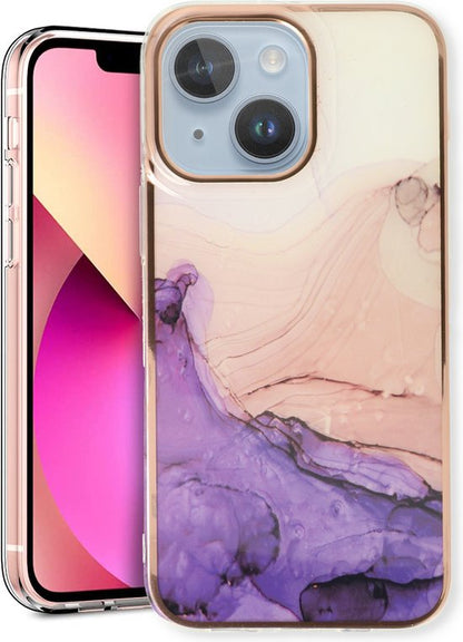 Apple iPhone 14 Plus Case - Purple - Silicone Marble Back Cover