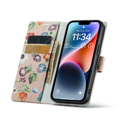 iPhone 14 Plus Hoesje - Bloemen Print - Bookcase met Print