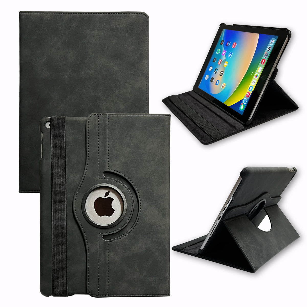 Apple iPad 5 9.7 (2017) Tablet Case - Charcoal Gray - Rotating Folio Case