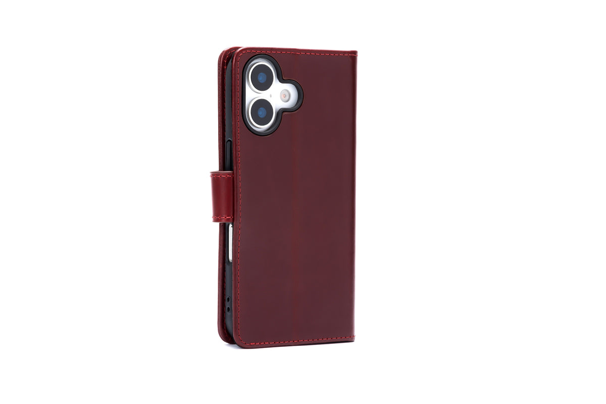 Apple iPhone 17 Hülle - Maroon Red - Echtleder-Klapphülle mit Kartenfach