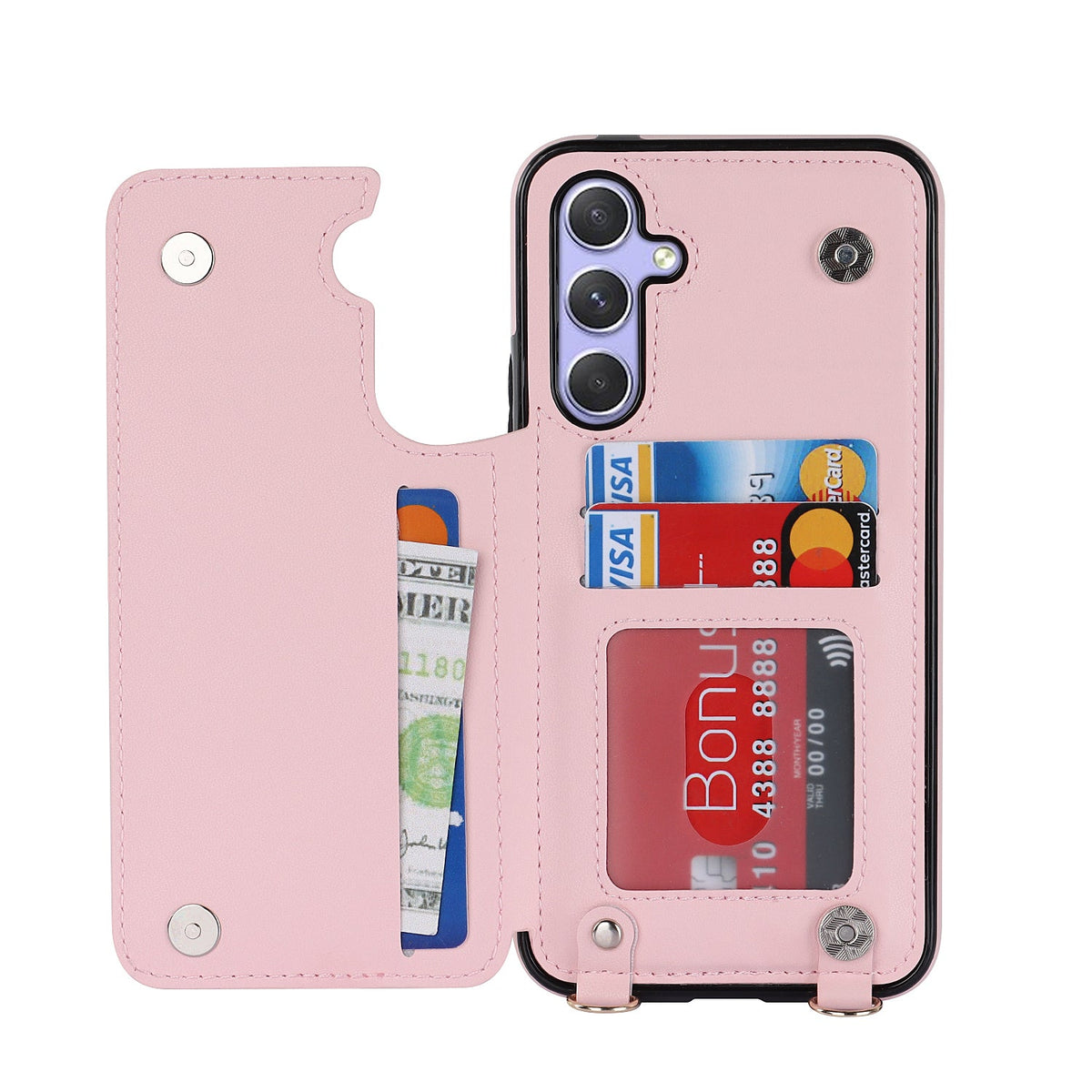 Samsung Galaxy A14 4G Hoesje - Roze - Luxe Back Cover met Telefoonkoord en Rits