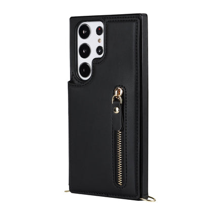 Samsung Galaxy S24 Ultra Hoesje - Zwart - Luxe Back Cover met Telefoonkoord en Rits