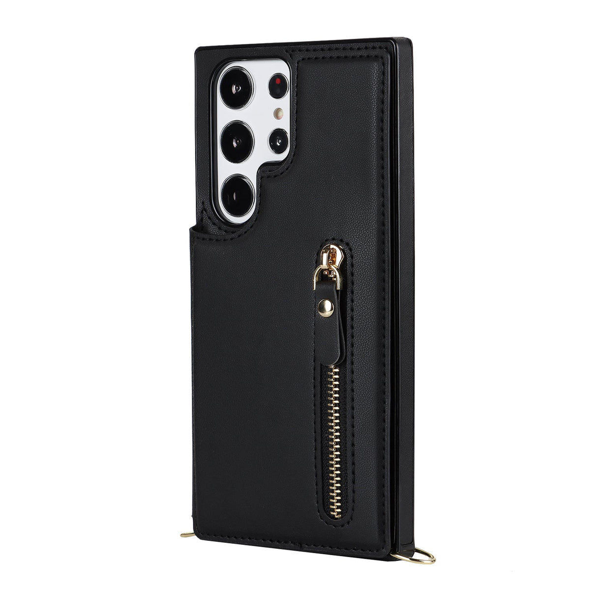 Samsung Galaxy S23 Ultra Hülle - Schwarz - Luxuriöses Backcover mit Handykette und Reißverschluss