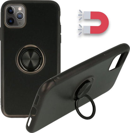 Apple iPhone 12 Pro Max Hoesje - Zwart - Siliconen Ring Kickstand Back Cover