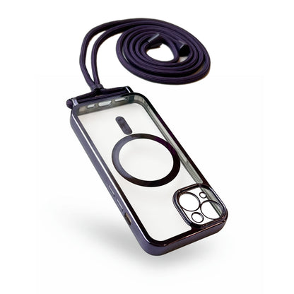 Apple iPhone 12 Pro Hülle - Lila - Silikon-MagSafe-Backcover mit Handykette