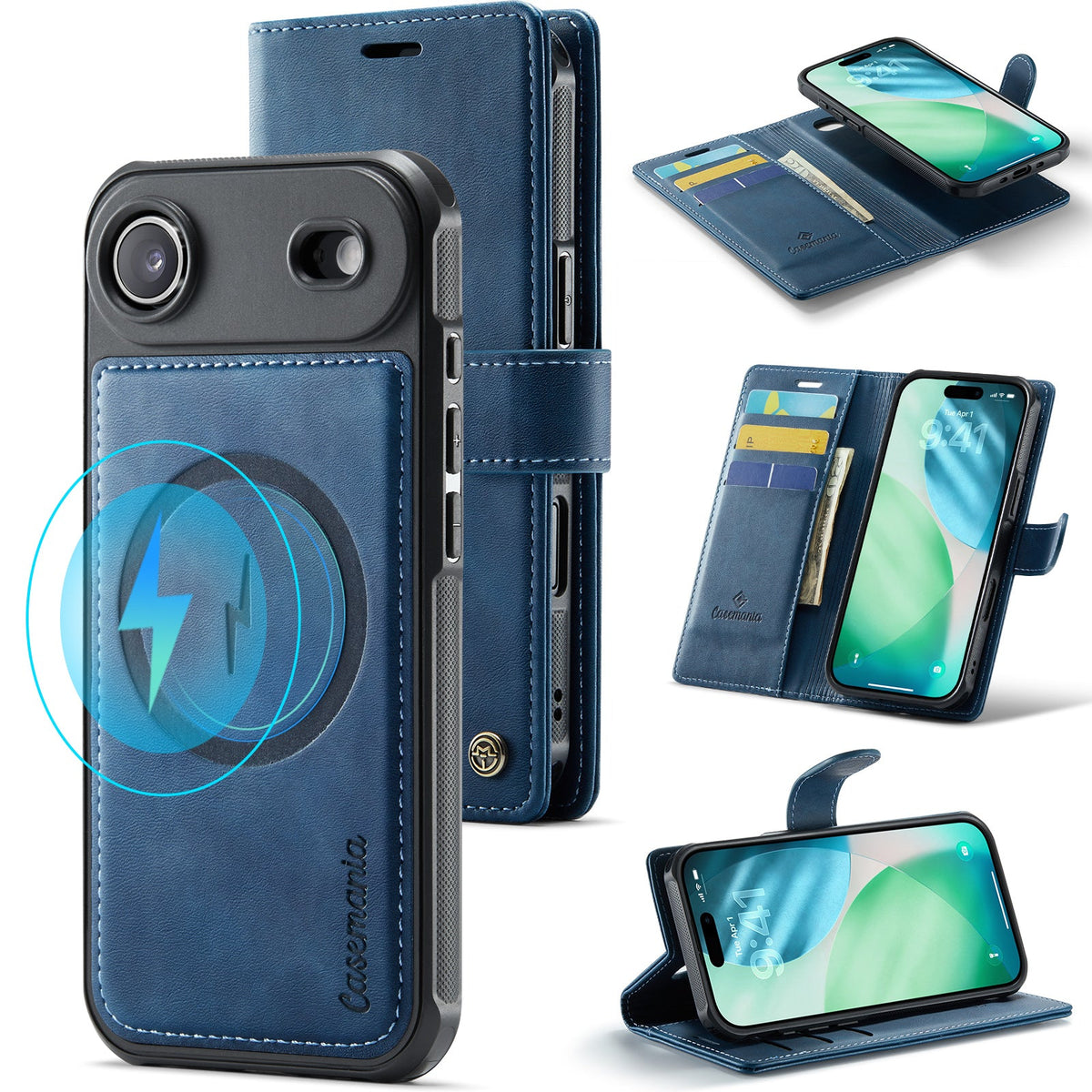 Apple iPhone Air Hülle - Navy Blue - Luxus-2-in-1-MagSafe-Klapphülle mit Kartenfach