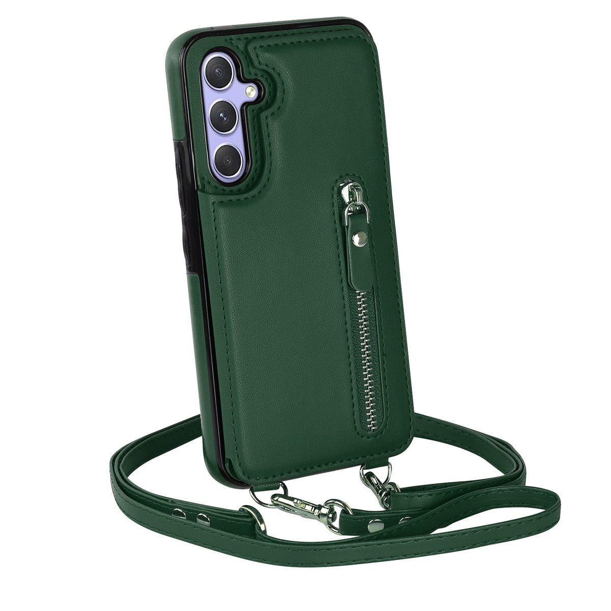 Samsung Galaxy A15 Hoesje - Groen - Luxe Back Cover met Telefoonkoord en Rits