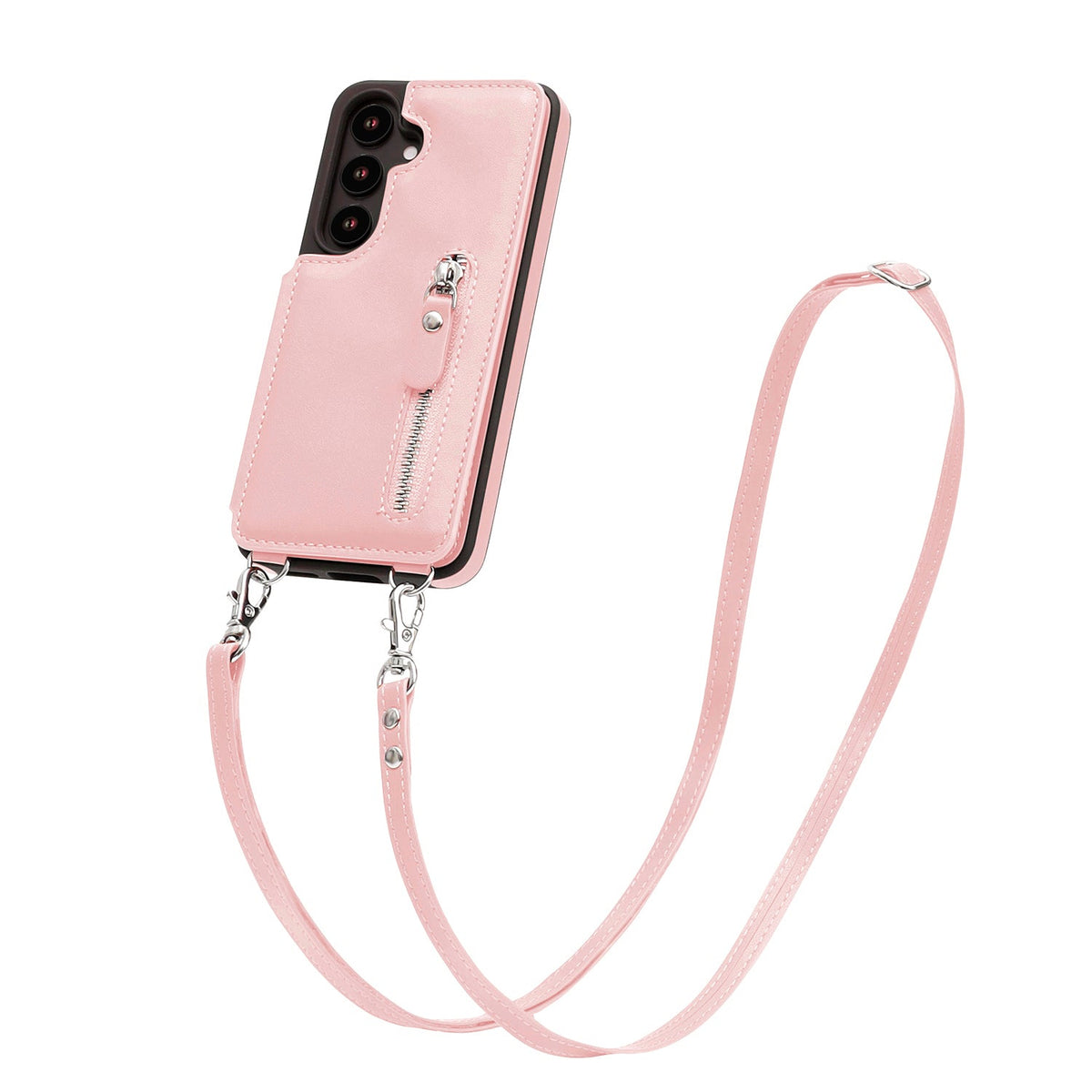 Samsung Galaxy S25 Hoesje - Roze - Luxe Back Cover met Telefoonkoord en Rits