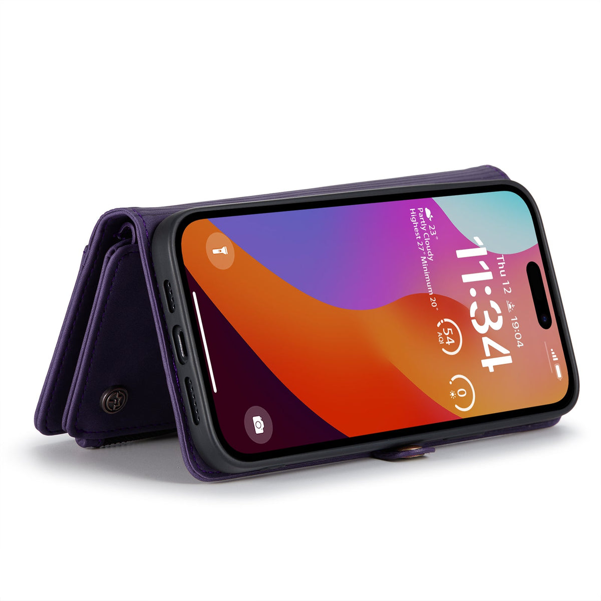Apple iPhone 15 Pro Max Hoesje - Dark Purple - Luxe MagSafe Bookcase met Rits en Telefoonkoord