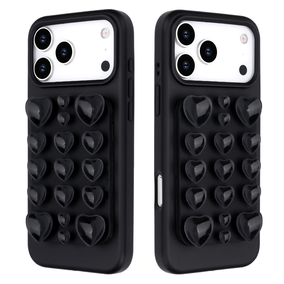 Apple iPhone 17 Pro Hoesje - Zwart - Siliconen Back Cover met Afneembare Hartjes Zuignappen