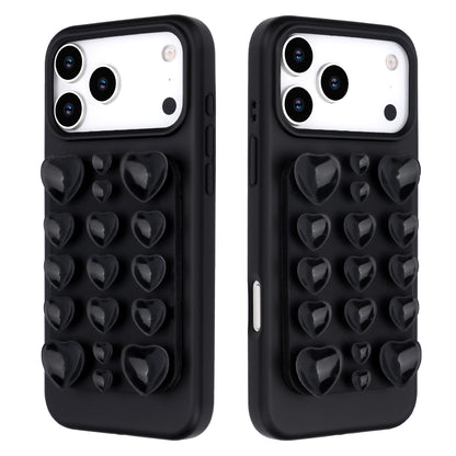 Apple iPhone 17 Pro Max Hoesje - Zwart - Siliconen Back Cover met Afneembare Hartjes Zuignappen