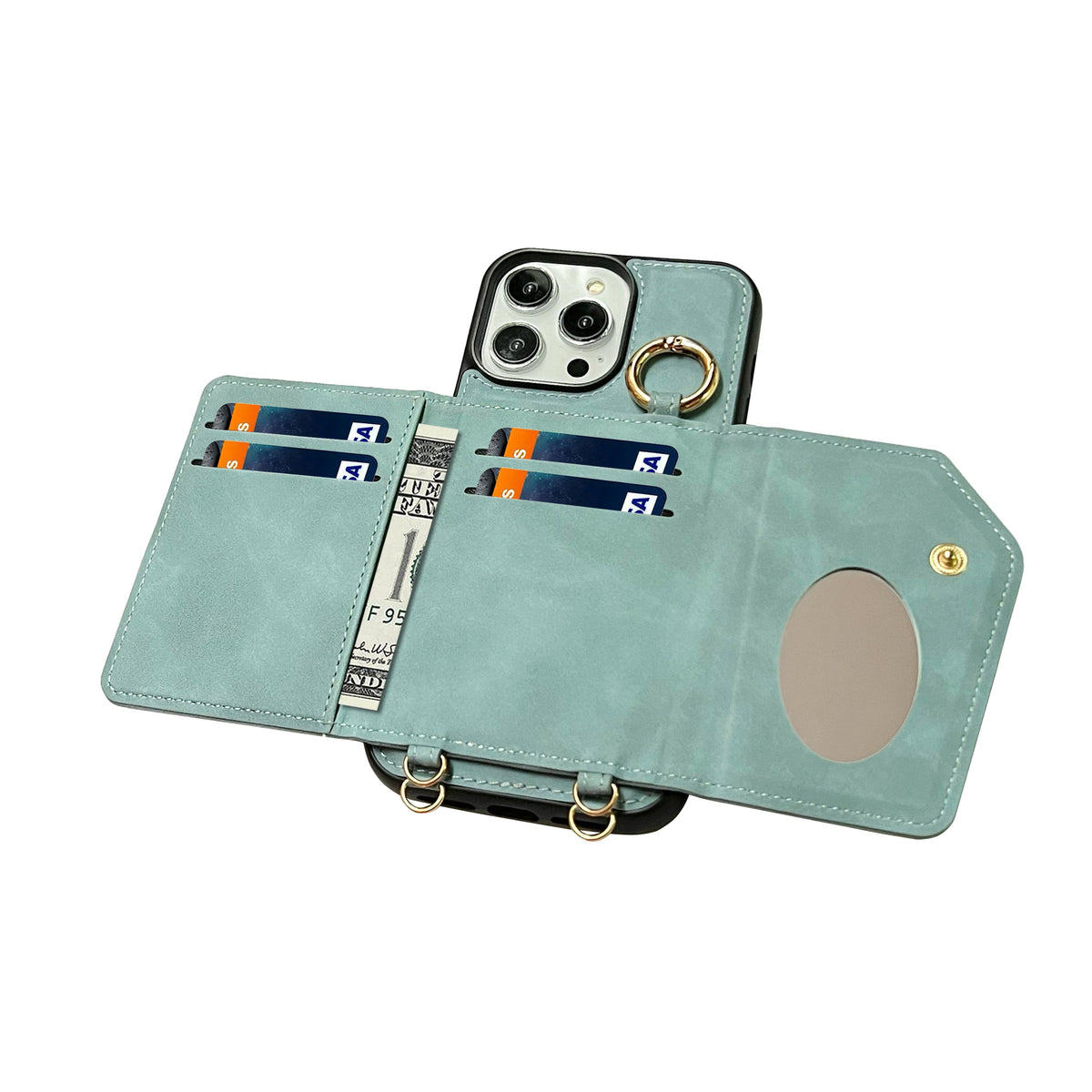 Apple iPhone 16 Pro Max Hoesje - Aqua Blue - Luxe Bookcase met Telefoonkoord