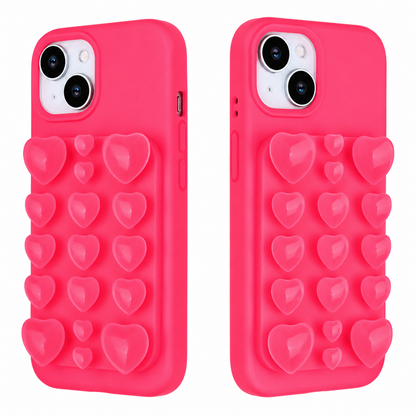 Apple iPhone 14 Hoesje - Neon Roze - Siliconen Back Cover met Afneembare Hartjes Zuignappen