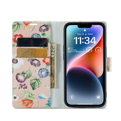 iPhone 14 Plus Hoesje - Bloemen Print - Bookcase met Print