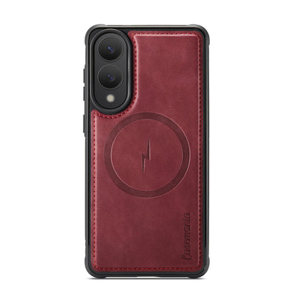 Samsung Galaxy S25 Edge Case - Burgundy Red - Faux Leather MagSafe Back Cover