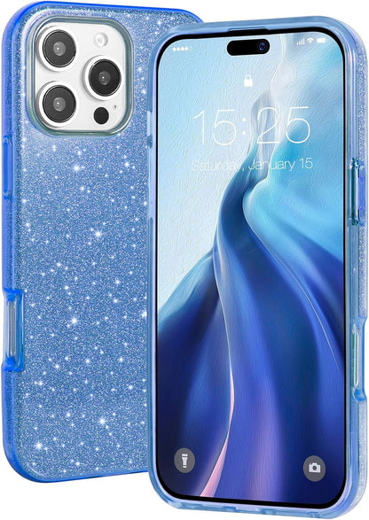 Apple iPhone 16 Pro Hoesje - Blauw - Glitter Back Cover