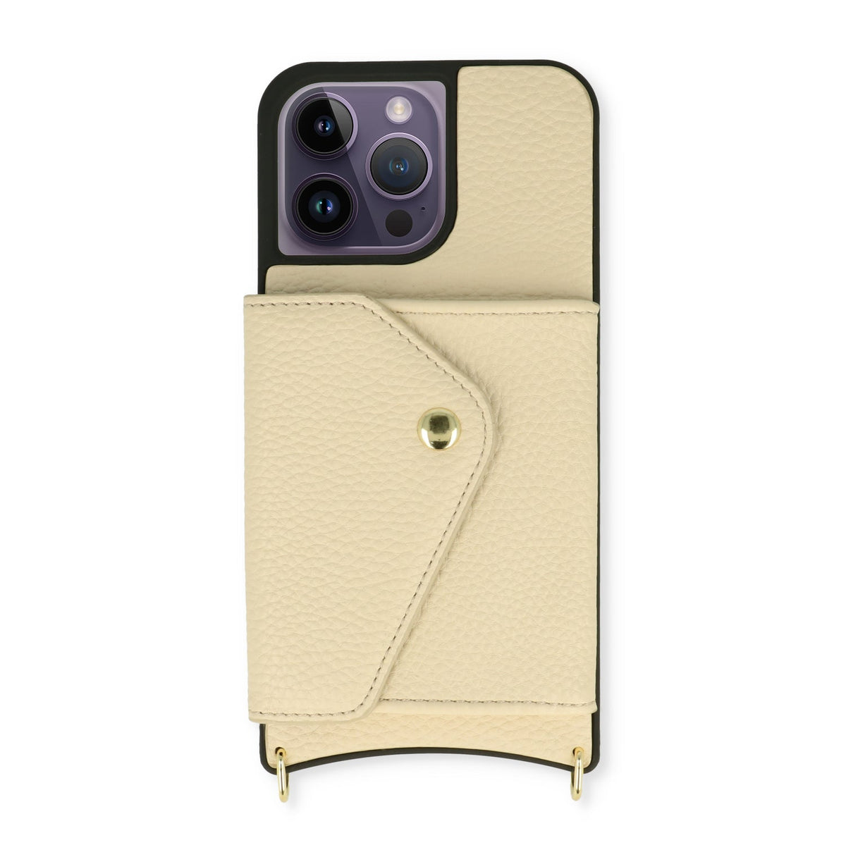 Apple iPhone 14 Pro Max Hoesje - Beige - Luxe Back Cover met Telefoonkoord
