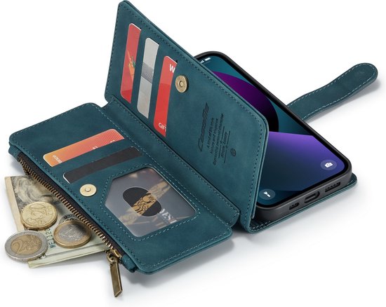 Apple iPhone 13 Mini Hülle - Emerald Green - Luxus-Klapphülle mit Kartenfach und Reißverschluss