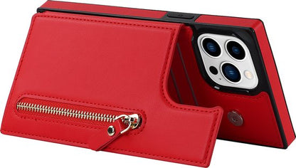 Apple iPhone 15 Pro Max Hoesje - Rood - Luxe Back Cover met Telefoonkoord en Rits
