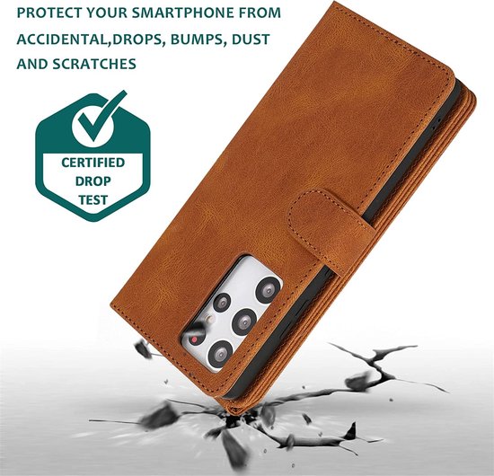 Samsung Galaxy S22 Ultra Hoesje - Bruin - Extra Stevige Luxe Bookcase met Rits en Vakken