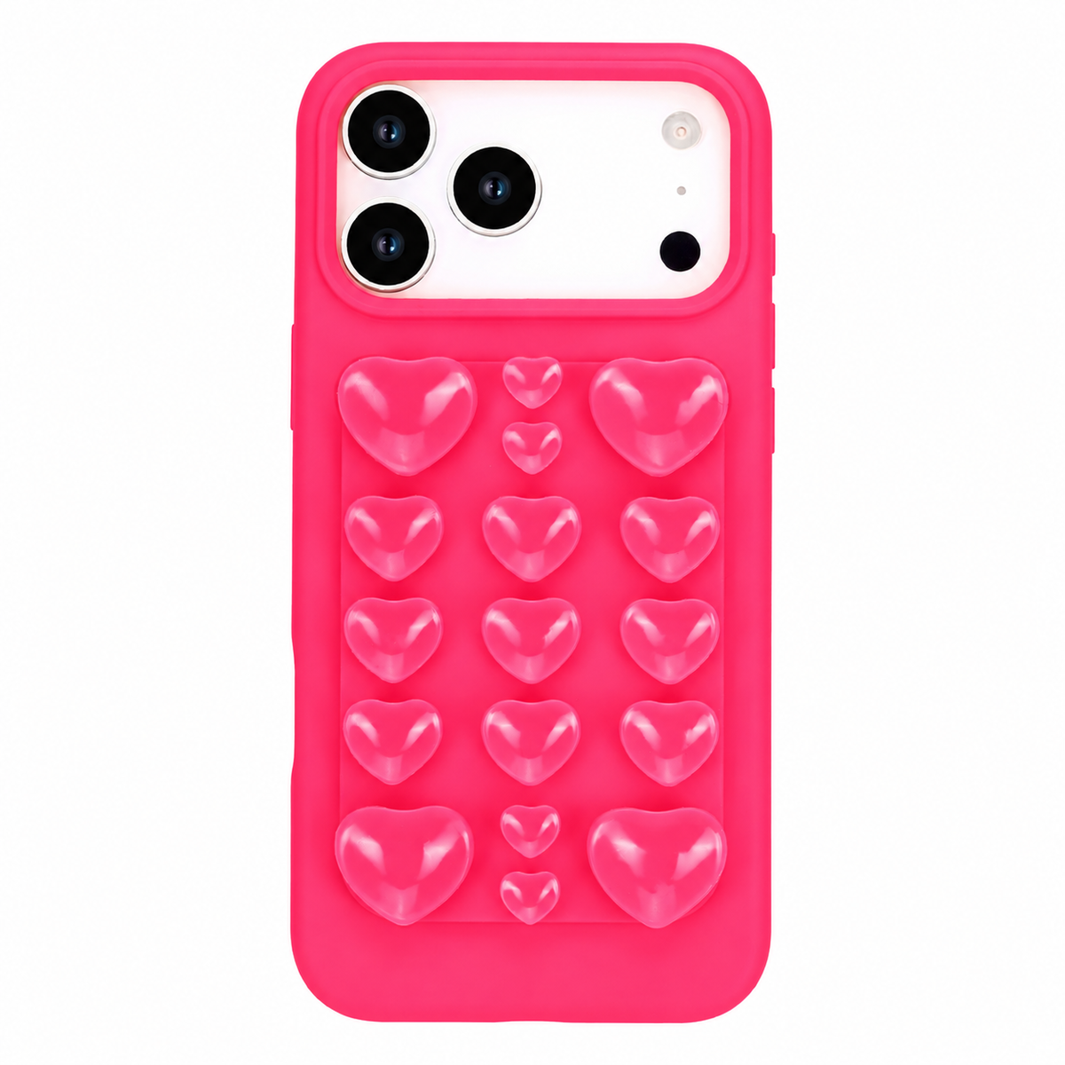 Apple iPhone 17 Pro Max Hoesje - Neon Roze - Siliconen Back Cover met Afneembare Hartjes Zuignappen