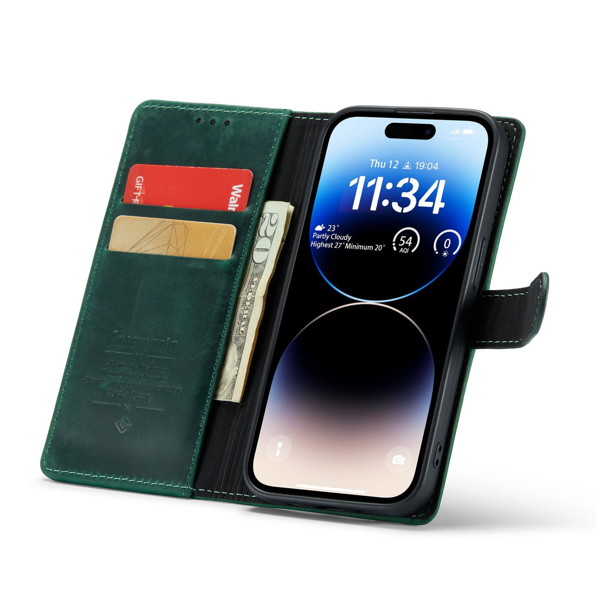 Apple iPhone 14 Pro Max Hoesje - Groen - Echt Leren Bookcase