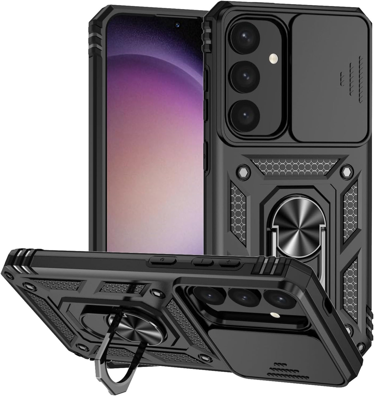 Samsung Galaxy S25 Hoesje - Zwart - Armor Kickstand en Camera Bescherming Back Cover
