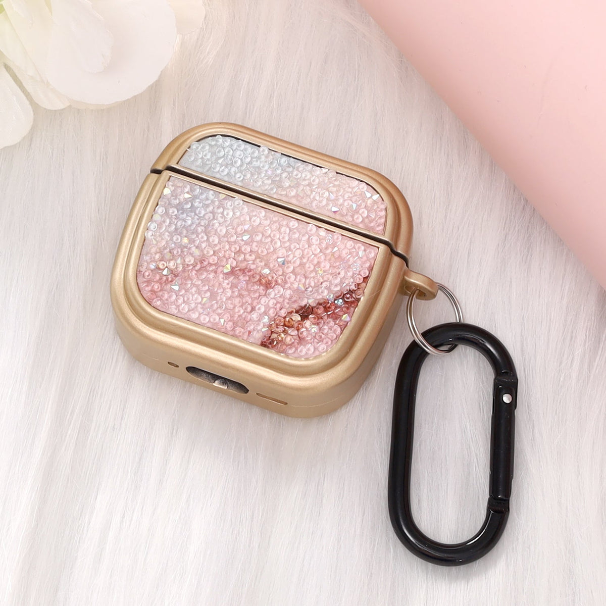 Apple AirPods 4 Hoesje - Diamant Marmer Glitter met Ring - Goud